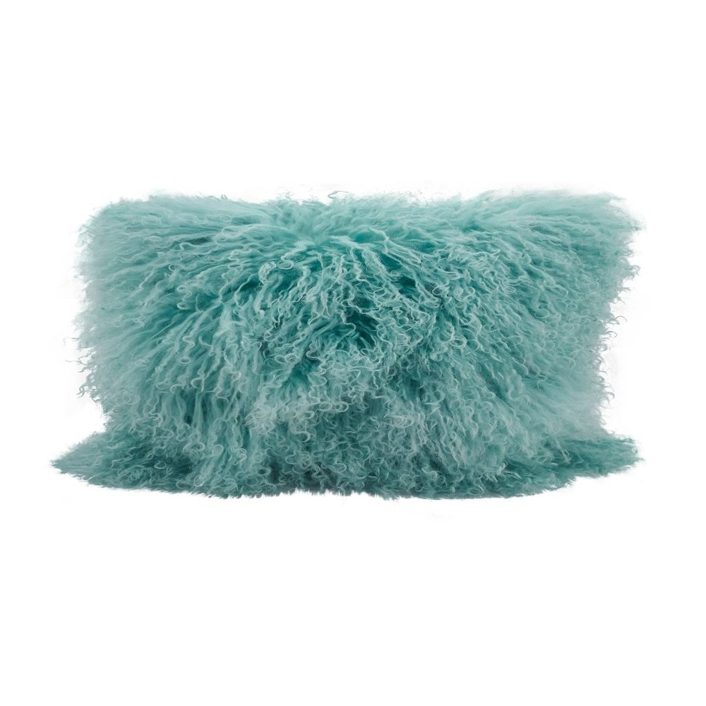 Ice Blue Genuine Mongolian Lamb Fur Pillow 12 X 20 (2 pillows)